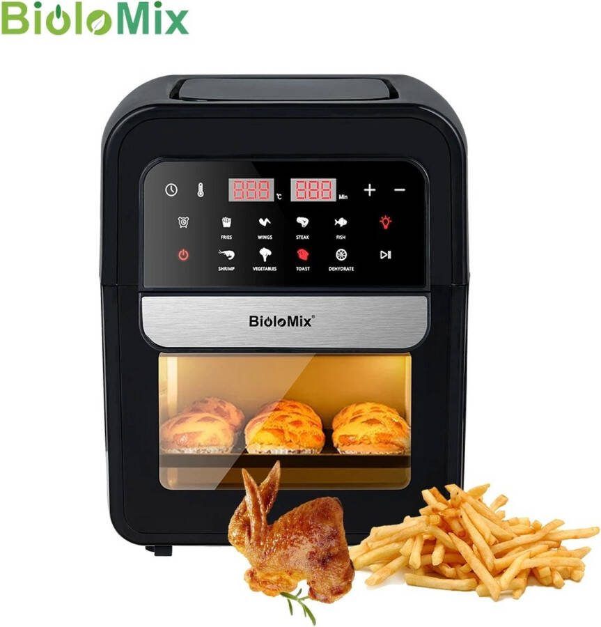 JK24 Airfryer XXL Airfryer XL Heteluchtfriteuse Air Fryer Air Fryer XXL 7L 8 in 1 Touchscreen met Timer Touchscreen Incl. Mandje Olie opvangbakje Frituur plaat Grillrek