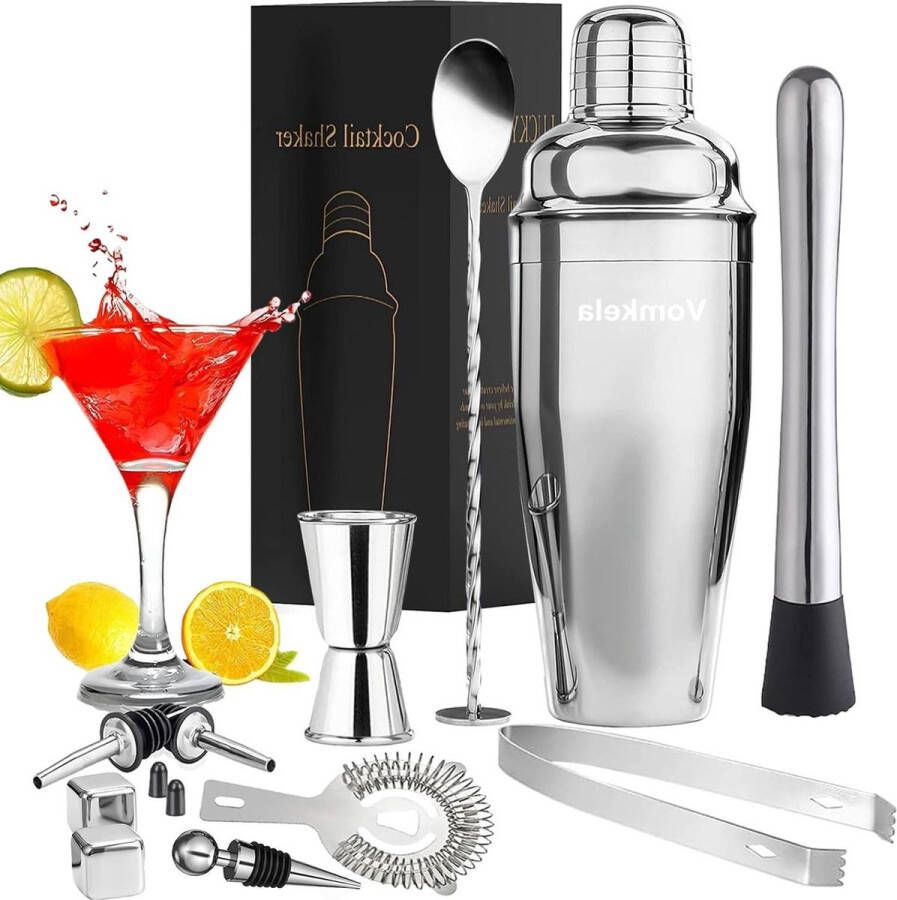 JK24 Cocktailset 750 ml 11 stuks baraccessoires voor cocktailshaker mixen voor mannen en vrouwen bar set