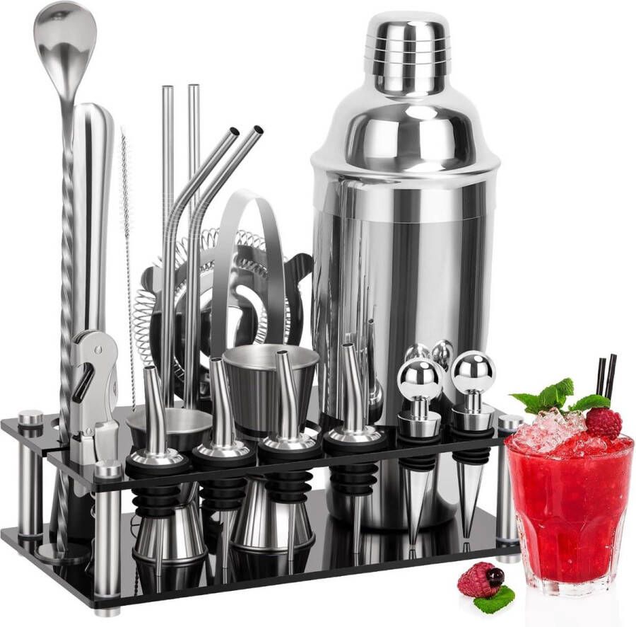 JK24 Cocktailshaker Cocktail shaker Cocktailset Cocktailshakerset Boston Cocktail Set 20-delige professionele cocktail mixing set met standaard bartender set roestvrij staal cocktail bar set