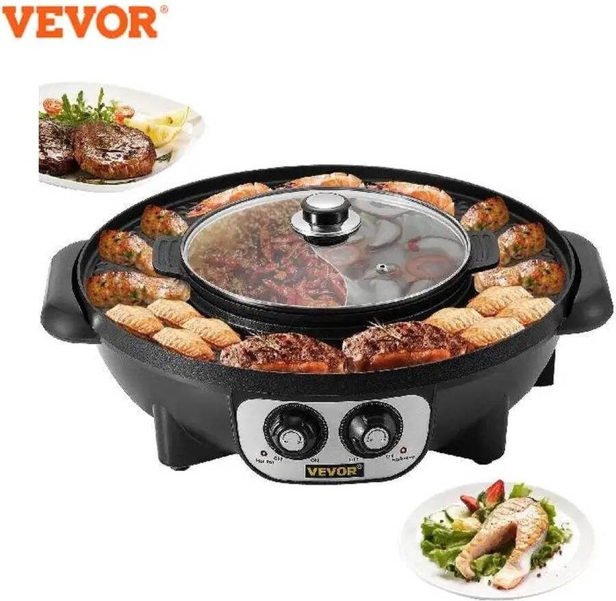 JK24 Korean BBQ Koreaanse BBQ Hotpot electrisch Koreaanse Grill Gourmetstel met Steengrill Zwart