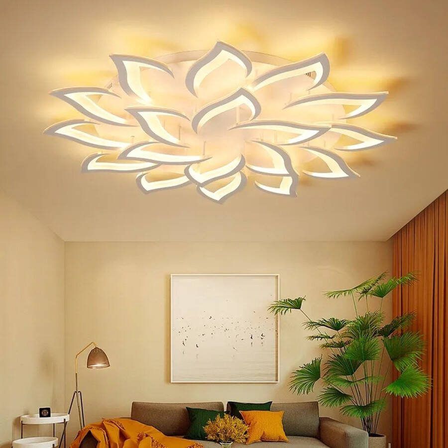 JK24 Plafondlamp Plafondlampen Plafonniere Plafond lamp Platfondlamp LED pp LED Plant patroon Dimbaar 2700K 6000K LED lamp met 192 LED delen Lotus shape Wit