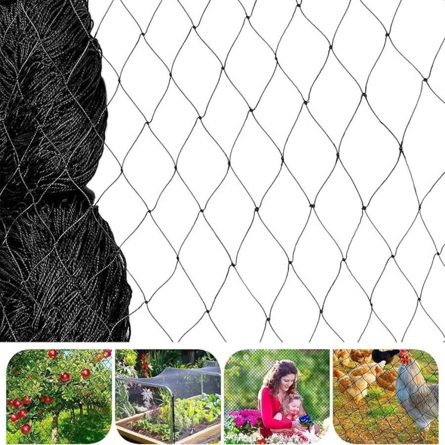 JK24 Vogelnet Tuinnet Plantennet Vijvernet 7 x 15 meter geweven net zwart houvast voor vogels en dieren in de tuin voor planten fruit bloemen groenten