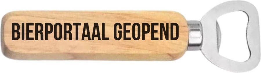 JM Woods Bieropener Flesopener Opener voor bier Hout RVS Bierportaal geopend