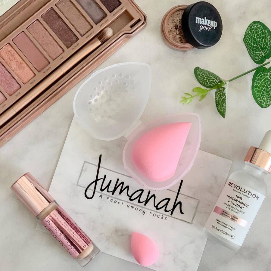 Jmh Beauty 3 in 1 Beauty Blender Makeup Spons incl. Mini Spons -Makeup Blender Mini Blender- Bescherm doosje Latex vrij Roze
