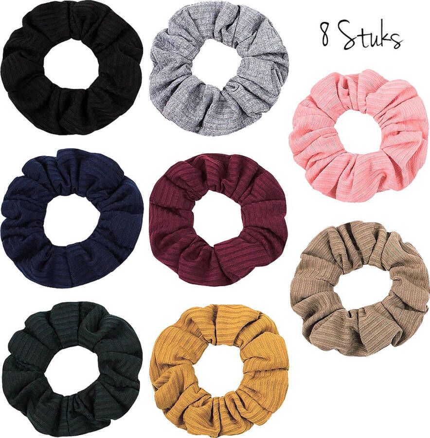 Jmh Beauty Scrunchies set Scrunchie pack Geribbeld Ribbed Haarelastiekjes Multi gekleurd 8 Stuks