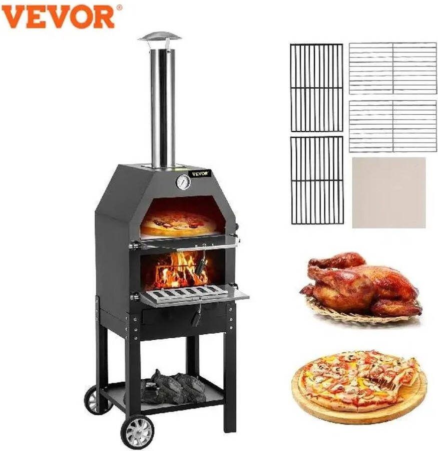 Jo-Jo Products 4U Jo-Jo s 4U Draagbare Pizza Oven Pizza Oven Met Wielen Roestvrijstaal 2 Lagen Camping Achtertuin