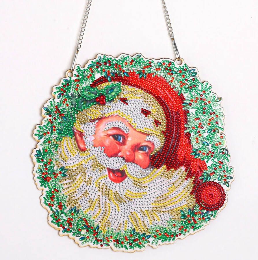 JobaStores Diamond Painting Hangend Kerst Ornament Kerstman in krans (24cm)