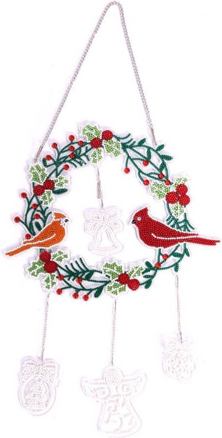 JobaStores Diamond Painting Hangend Kerst Ornament Vogeltjes in krans