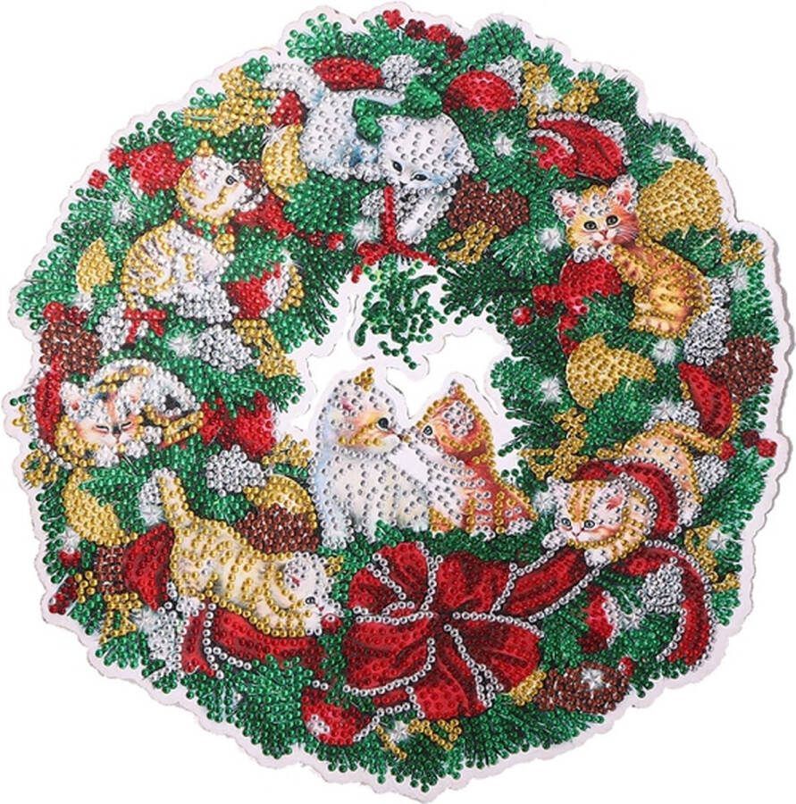 JobaStores Diamond Painting Kerst Krans flexibel 02 (Kittens)(30cm)