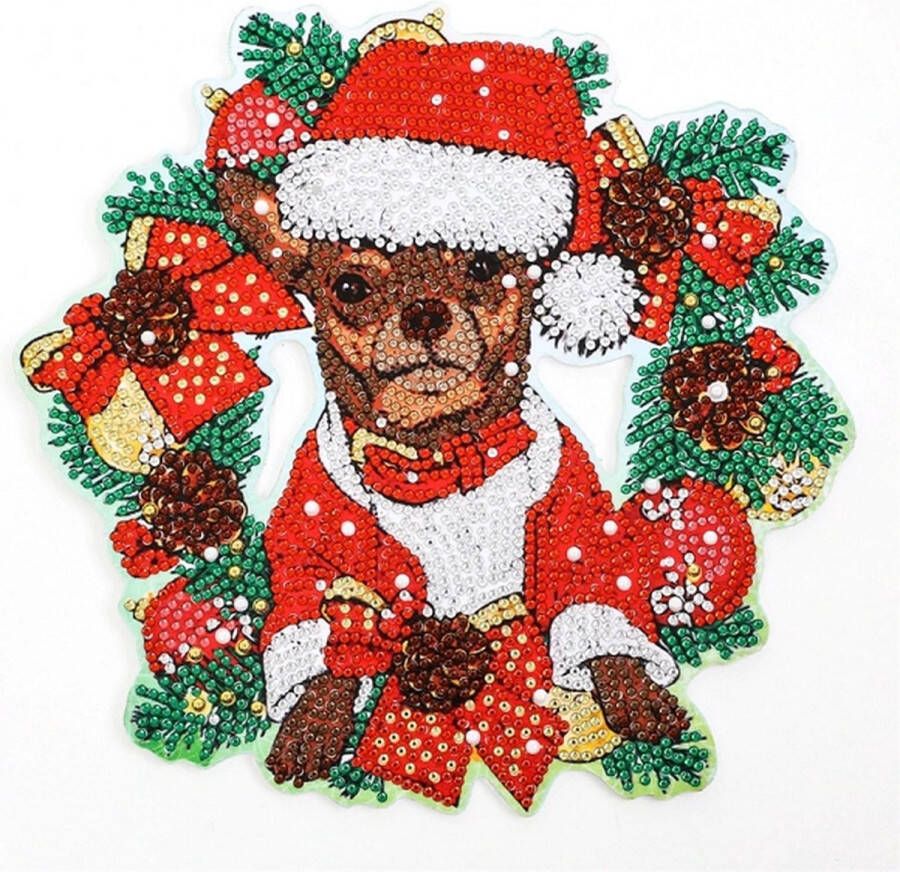 JobaStores Diamond Painting Kerst Krans Hondje (23cm)