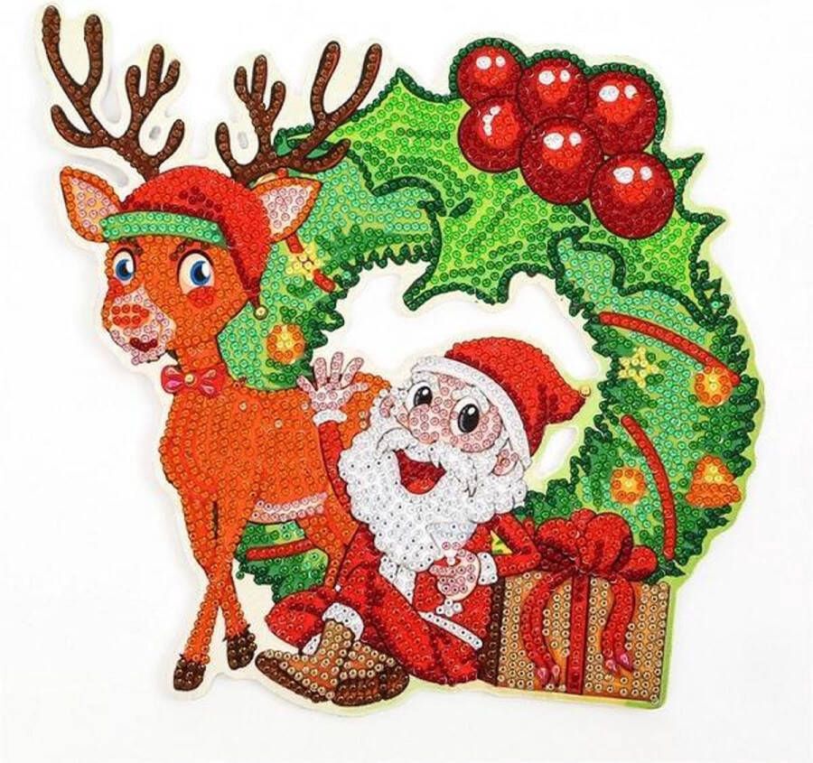 JobaStores Diamond Painting Kerst Krans Kerstman met rendier (23cm)