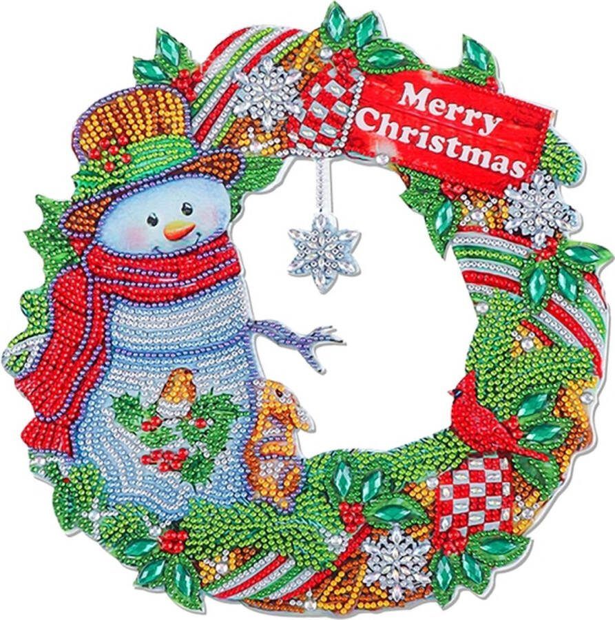 JobaStores Diamond Painting Kerst Krans Merry Christmas Sneeuwpop 30cm