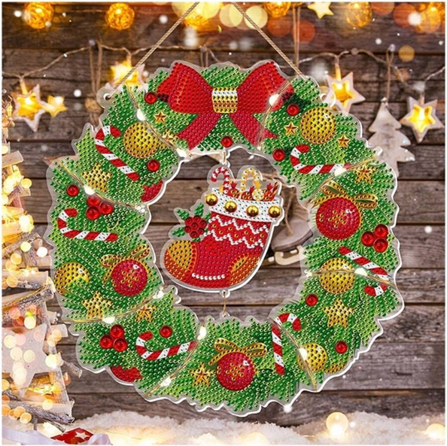 JobaStores Diamond Painting Kerst Krans met verlichting 003 (Kerstsok)