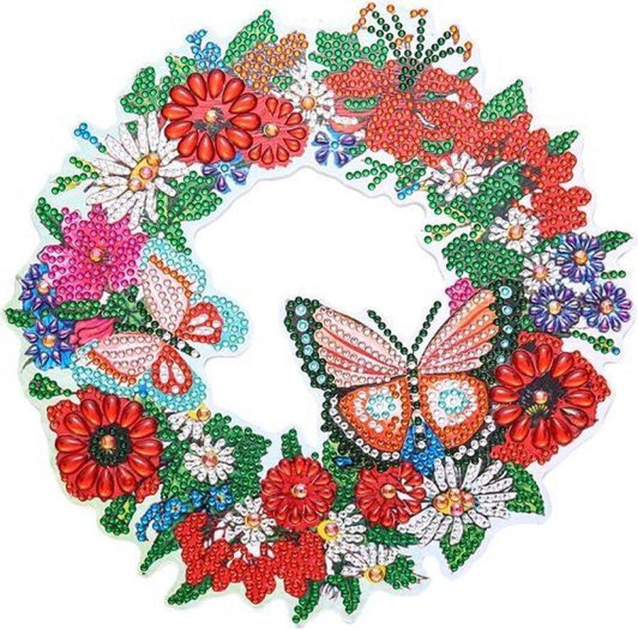 JobaStores Diamond Painting Krans Bloemen en vlinders 23cm