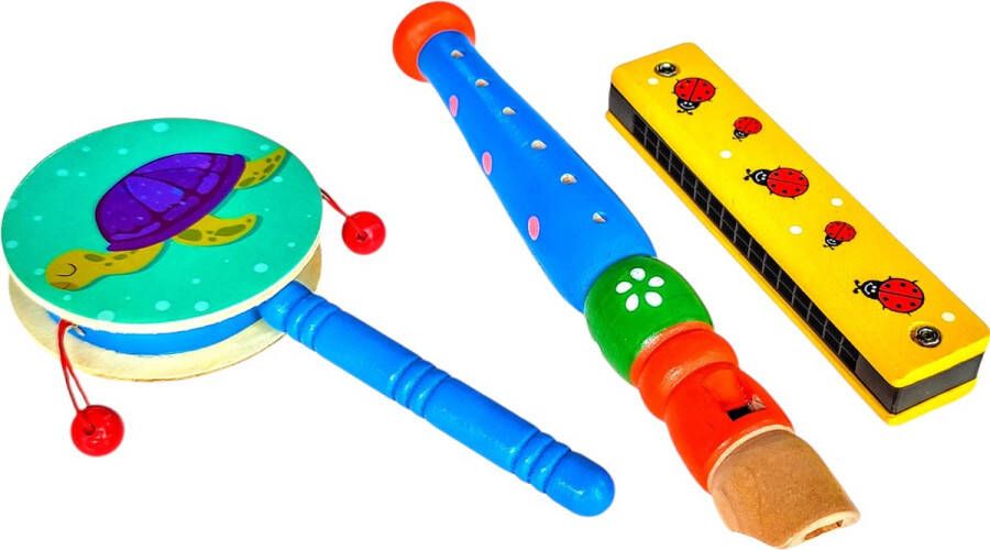 Jobber Music Muziekinstrumenten voor kinderen- Houten Speelgoed Muziek Instrument Fluit Handdrum Mondharmonica