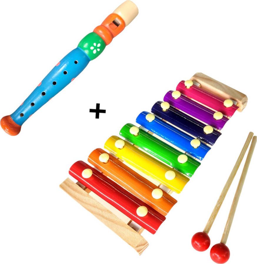 Jobber Music Muziekinstrumenten voor kinderen Xylofoon + Blokfluit – Houten speelgoed instrument Muziek maken