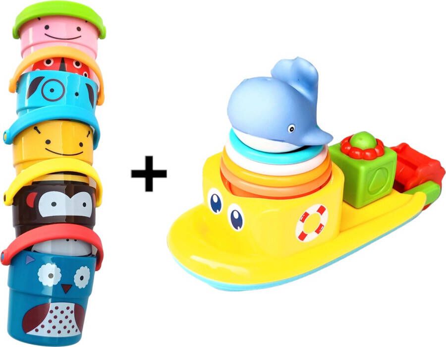 Jobber Toys Badspeelgoed Waterrad bad speelgoed boot + Bademmertjes Badspeeltjes 2 stuks