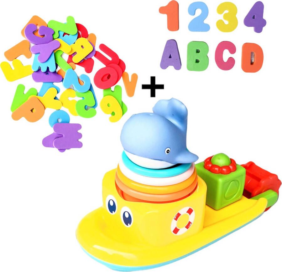 Jobber Toys Badspeelgoed Waterrad bad speelgoed boot + Foam badletters Badspeeltjes 2 stuks