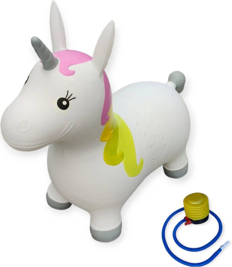 Jobber Toys Skippy Dieren- Unicorn Skippybal Multicolor Incl. pomp