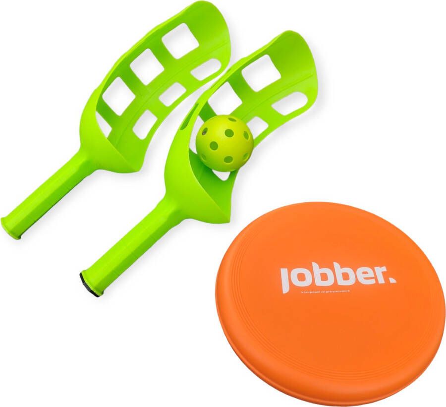 Jobber Toys Strandspeelgoed Frisbee van Recycled Plastic + Scoop Bal Overgooi Spel