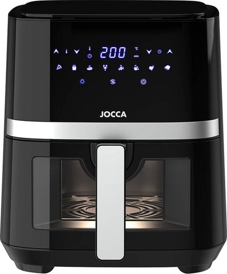 Jocca Airfryer 5L Inclusief Raam Heteluchtfriteuse Digitale Airfryer Airfryers Airfryer xl Airfryer xxl 1450W Glans Zwart 1599A