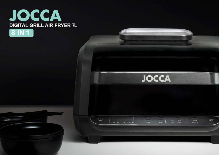 Jocca Grill Airfryer Heteluchtfriteuse XXL Grill Airfryer 2 in 1 Airfryer & Heteluchtfriteuse Roestvrij Staal 7L 2223