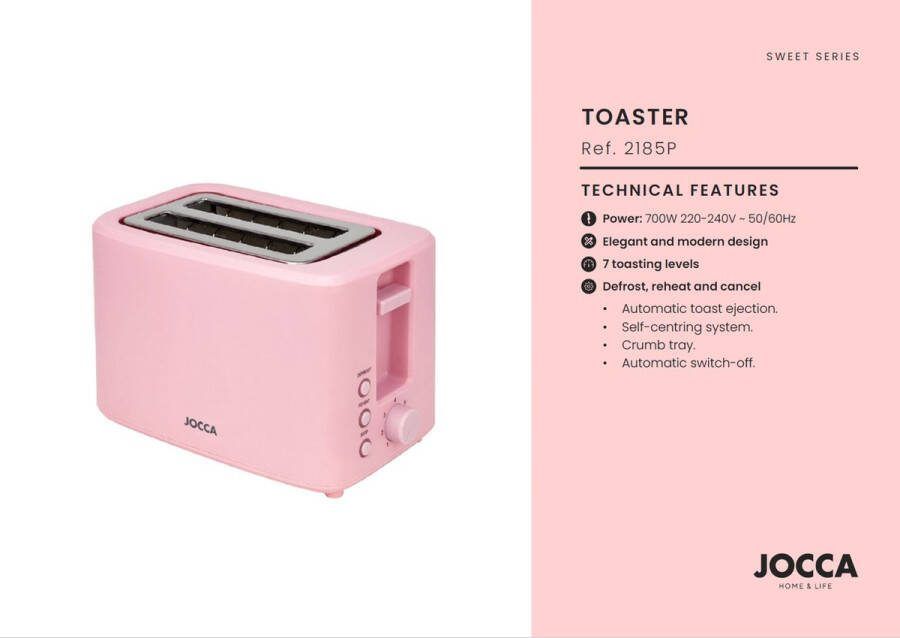 Jocca Sweet Broodrooster Toaster Broodrooster 2 Boterhammen Broodroosters Roze 2185P