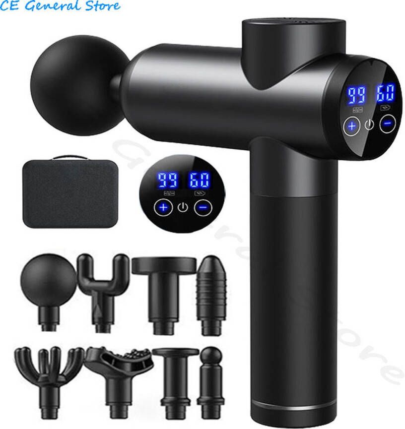 Jodary massage Gun Apparaat Ontspanning Pistool Spiermassage Professioneel Lcd scherm 99 versnellingen Zwart-8 accessoires