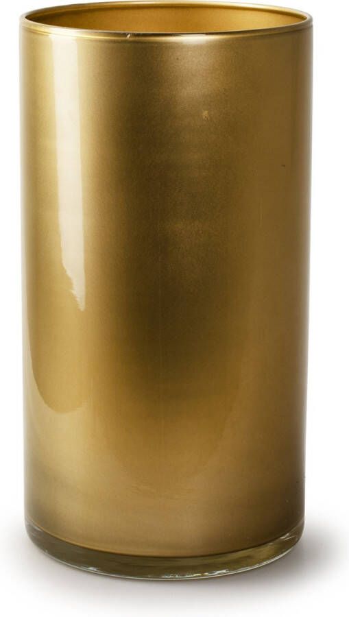Merkloos Bloemenvaas cilinder model glas metallic goud H30 x D15 cm Vazen