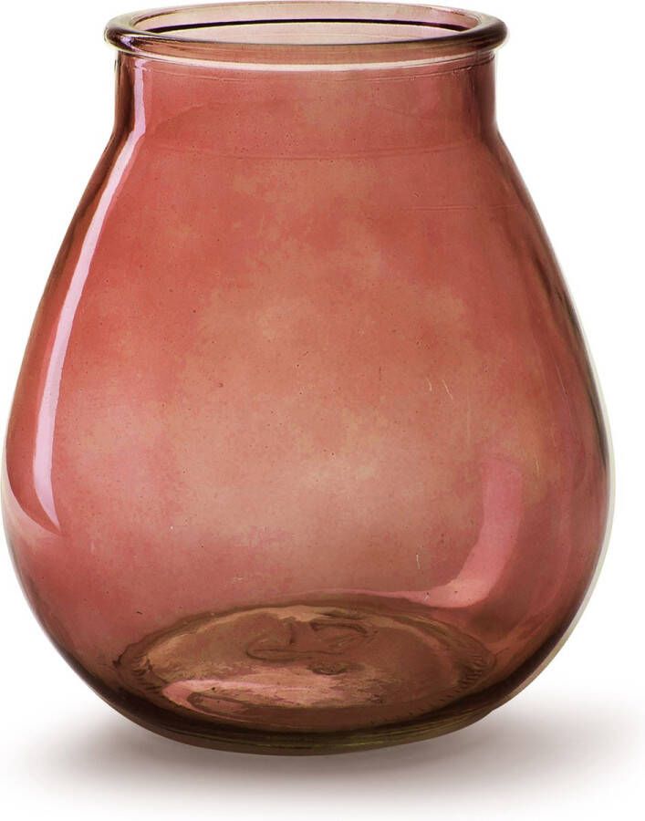 Jodeco Bloemenvaas druppel vorm rood transparant glas H22 x D20 cm