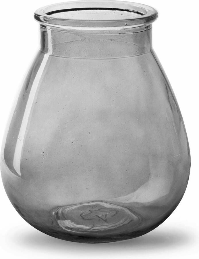 Jodeco Bloemenvaas druppel vorm smoke grijs transparant glas H17 x D14 cm
