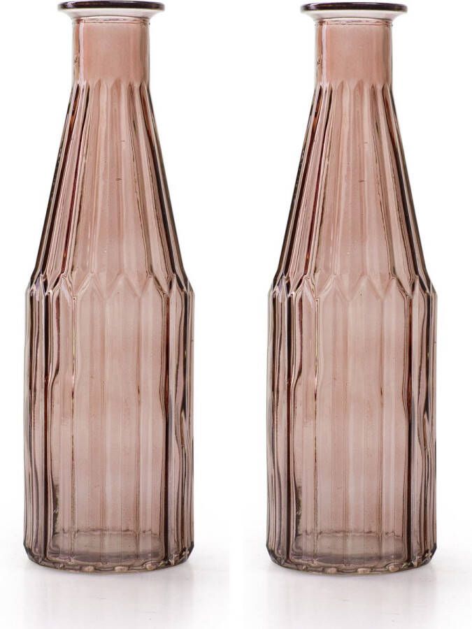 Merkloos Jodeco Bloemenvaas Marseille 2x Fles model glas roze H25 x D7 cm Vazen