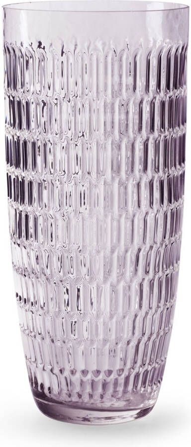 Jodeco Bloemenvaas paars transparant glas H30 x D13 cm stripes motief