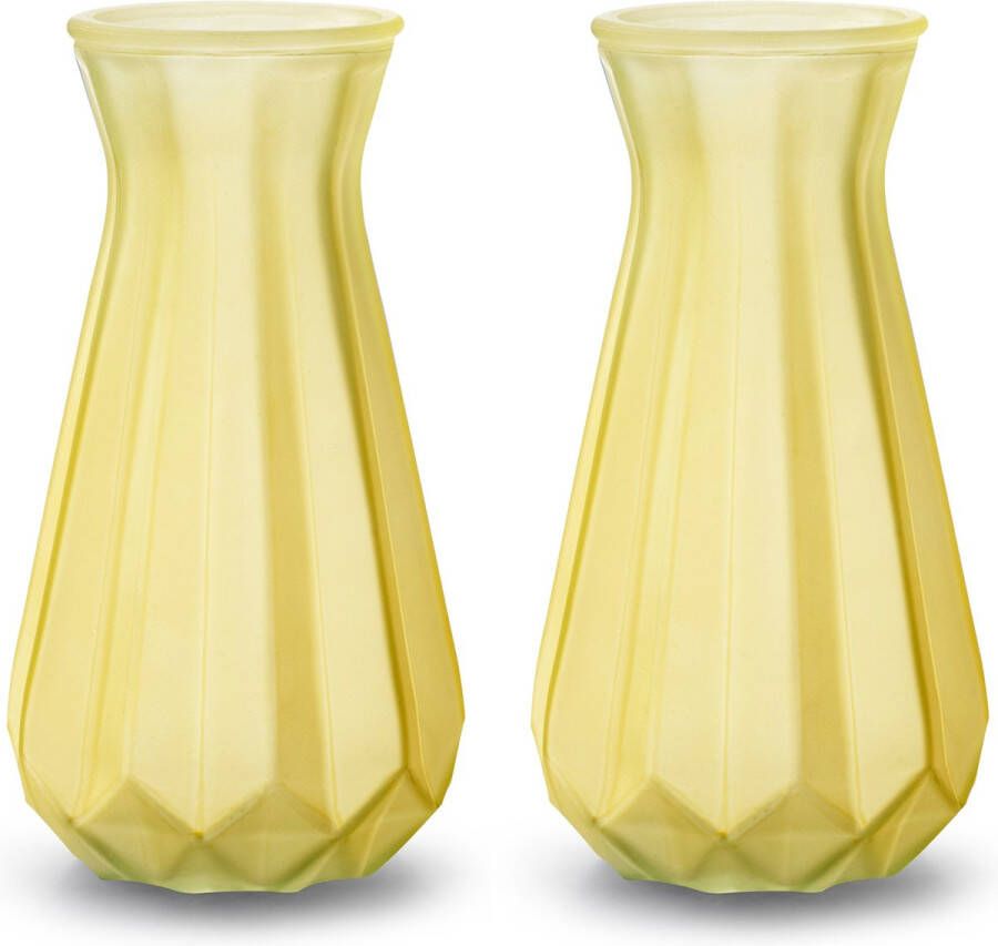 Jodeco Bloemenvazen 2x stuks Stijlvol model geel transparant glas H18 x D11.5 cm