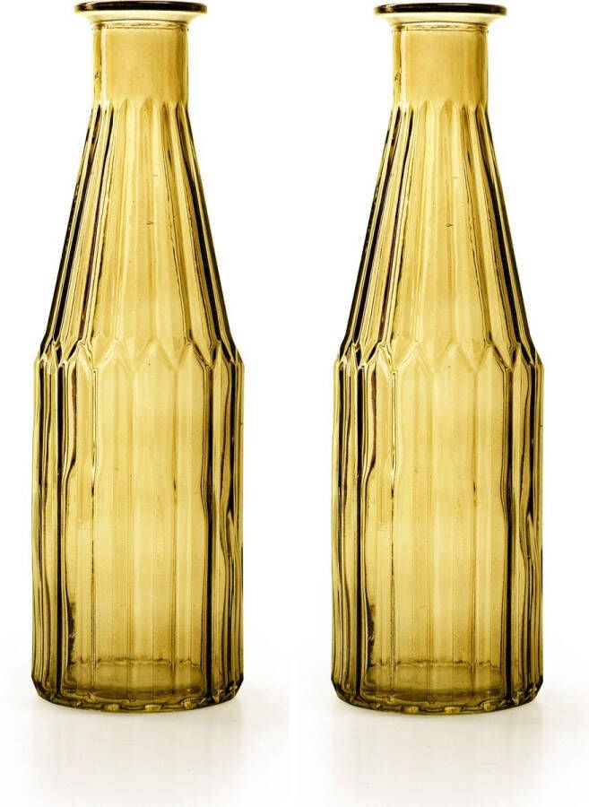 Merkloos odeco Bloemenvaas Marseille 2x Fles model glas geel H25 x D7 cm Vazen