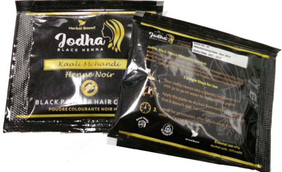 Jodha Kaali Mehandi Zwarte Haarverf Henna Haarverf Ammoniakvrij 1 pakje 10 gram