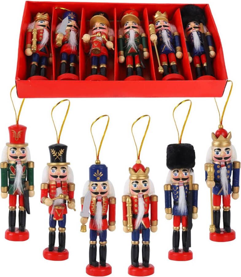 Jodsen Hangende notenkrakers Kerstmis 6 stuks Traditionele houten kerst soldaten Voor in de kerstboom Black Friday 2023 Kerstcadeau