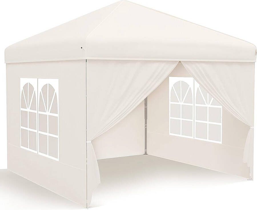 JOEAIS Opvouwbare tuinprieel 3 x 3 Waterdicht Stabiel Winterbestendig met 4 zijpanelen en ramen Tuinfeesttent UV-bescherming 50+ voor festivals Feest Markt Vlooienmarkt en Kamperen Khaki
