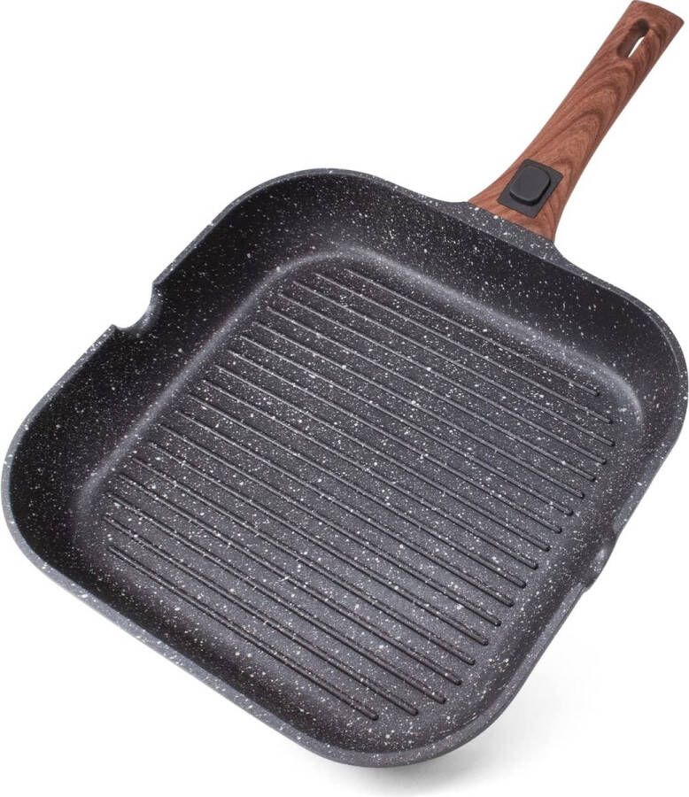 Joeji's Kitchen Grillpan inductie 28 cm antiaanbaklaag gegoten aluminium steakpan met afneembare handgreep ovenvaste grillpan voor gasinductie en meer perfect voor het grillen van je eten