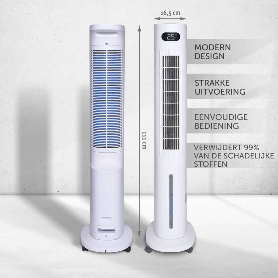 Johannson Mobiele Airco en Luchtreiniger Zonder Luchtafvoerslang Zeer Stille Luchtkoeler met Waterkoeling Verdampingskoeler met 7 6 Liter Waterreservoir en 4 Koelpads Afstandsbediening Nachtstand