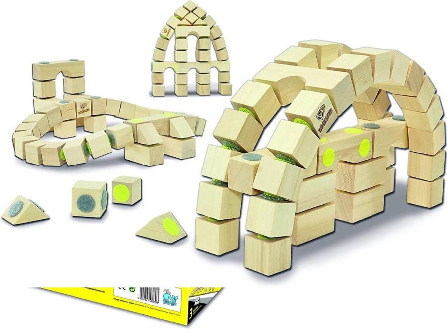 John Docklets houten bouwblokken 3D flexibel 42 delen architectuurset gebouwen 32x32cm