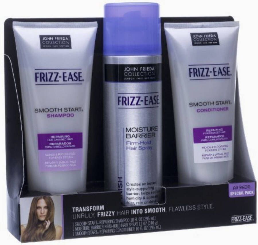 John Frieda Frizz Ease Set Shampoo 295ml Conditioner 295ml Hairspray 340gr