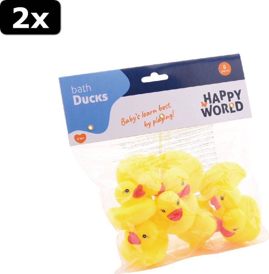John Toys 2x Happy World badeendjes 8 stuks zak