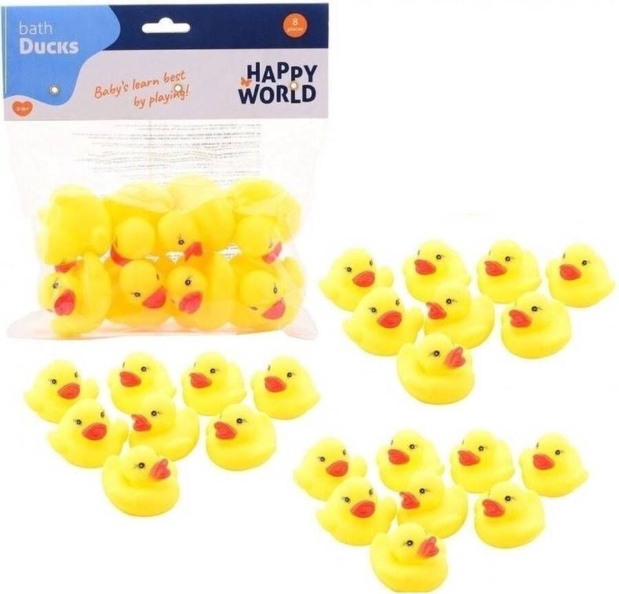 John Toys 32x Badeendjes geel 6 cm Badspeelgoed rubberen eendjes geel 32 stuks