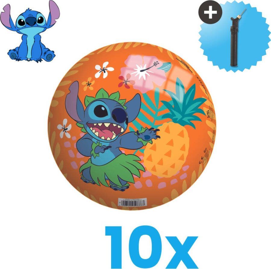 John Toys Disney Stitch Lichtgewicht Speelgoed Bal Kinderbal 23 cm Volumebundel 10 stuks Inclusief Balpomp