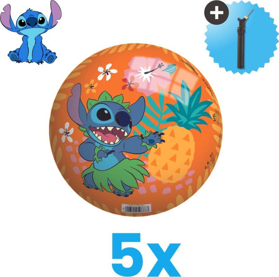 John Toys Disney Stitch Lichtgewicht Speelgoed Bal Kinderbal 23 cm Volumebundel 5 stuks Inclusief Balpomp