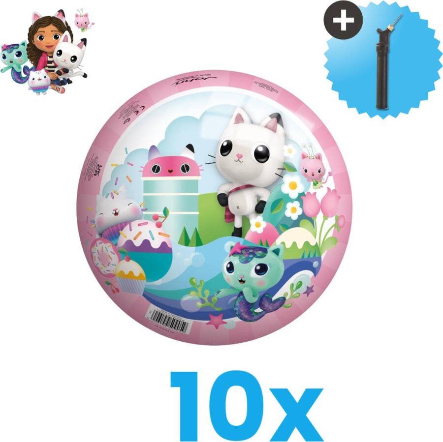 John Toys Gabby's Dollhouse Bal Lichtgewicht Speelgoed Bal Kinderbal 23 cm Volumebundel 10 stuks Inclusief Balpomp