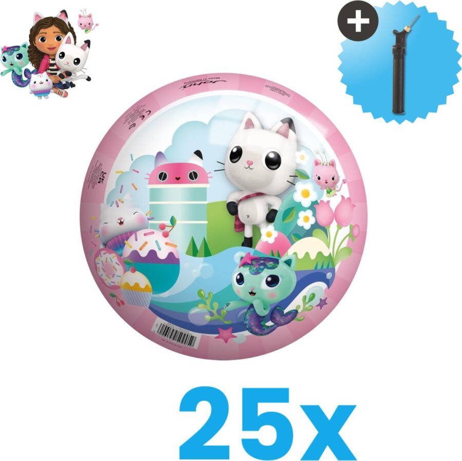 John Toys Gabby's Dollhouse Bal Lichtgewicht Speelgoed Bal Kinderbal 23 cm Volumebundel 25 stuks Inclusief Balpomp
