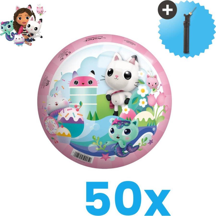 John Toys Gabby's Dollhouse Bal Lichtgewicht Speelgoed Bal Kinderbal 23 cm Volumebundel 50 stuks Inclusief Balpomp