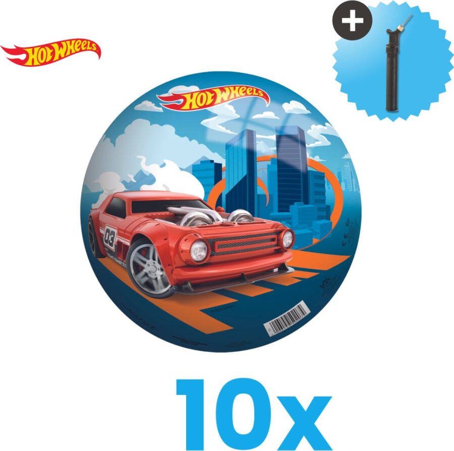 John Toys Hot Wheels Lichtgewicht Speelgoed Bal Kinderbal 23 cm Volumebundel 10 stuks Inclusief Balpomp